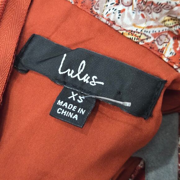 Lulus Mock Neck Long Sleeve Mini Dress Paisley Rust Red Cocktail Hour Chic XS - Picture 6 of 9